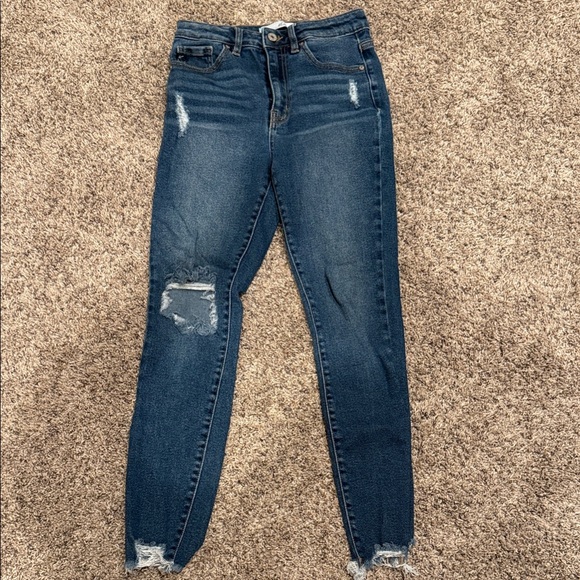 KanCan Dark Blue Distressed Skinny Jeans - Picture 1 of 3
